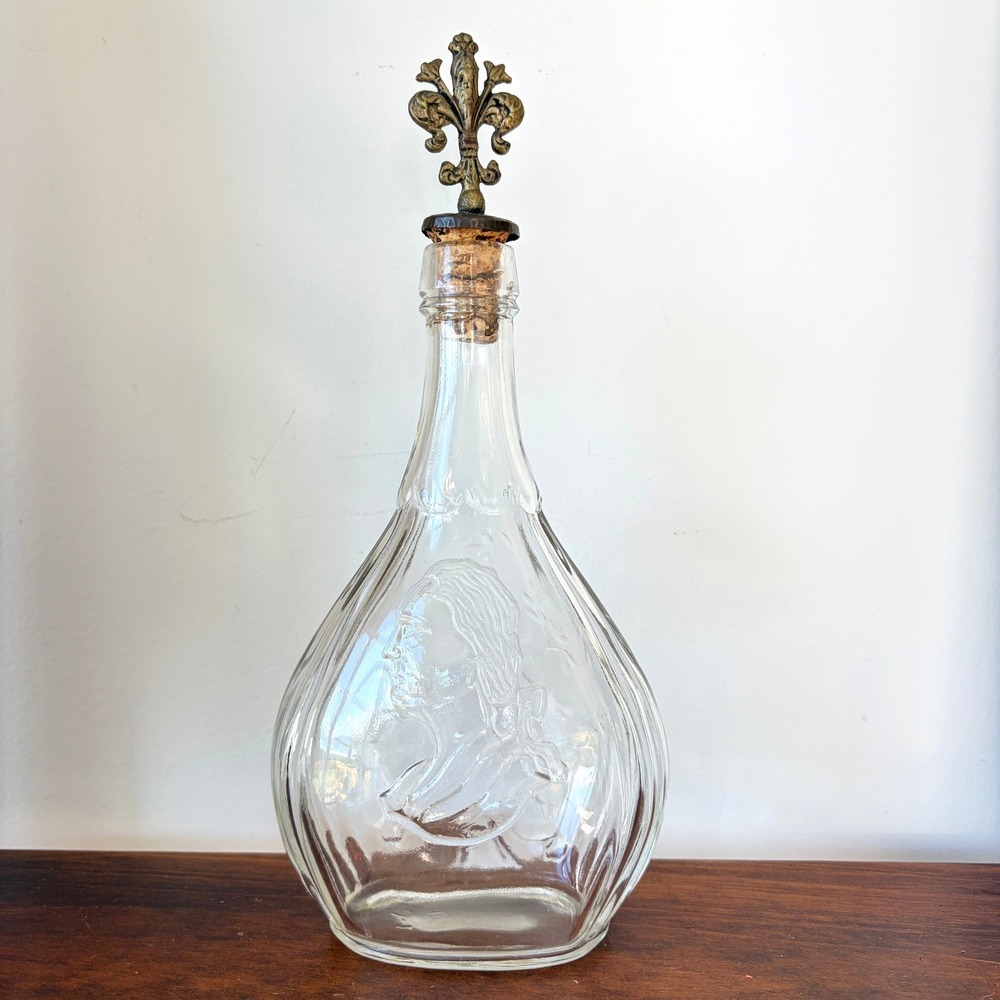 Vintage 1732-1932 Benjamin Franklin Glass Decanter Fleur De Lis Stopper 10.7in